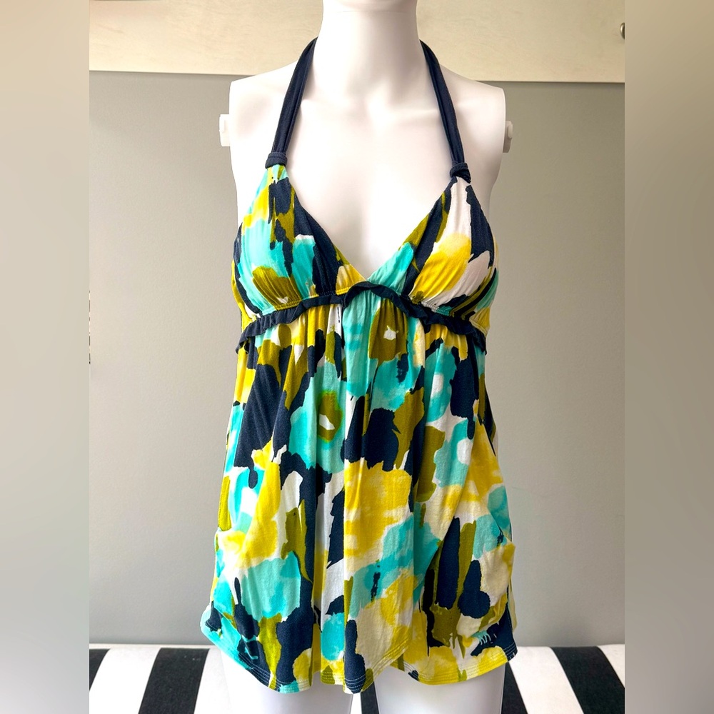 Abercrombie & Fitch MultiColor Floral Flowy Halter Tank Top Ruffle Ruched Bust-S